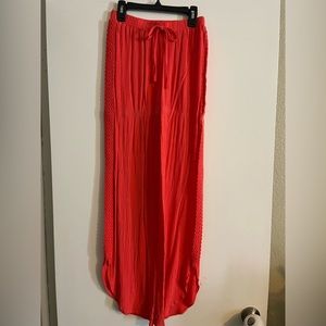 Elastic Waist Burt Red Orange Flowy Palazzo Pants